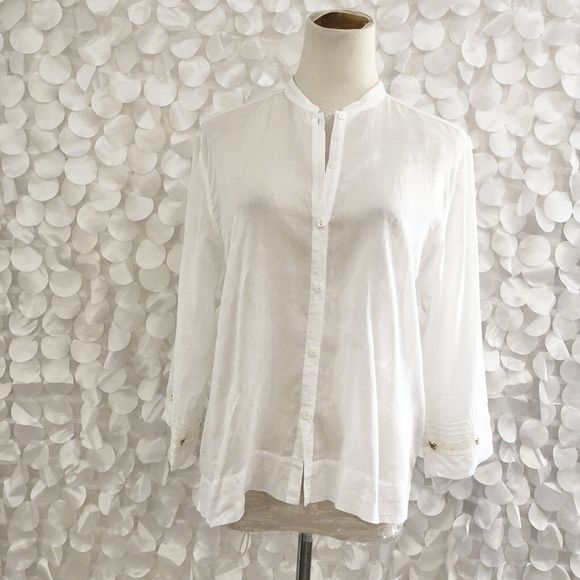 Sigrid Olsen Tops - Sigrid Olsen XL 100% Linen Long Sleeve Blouse Sheer Embroidery NWOT